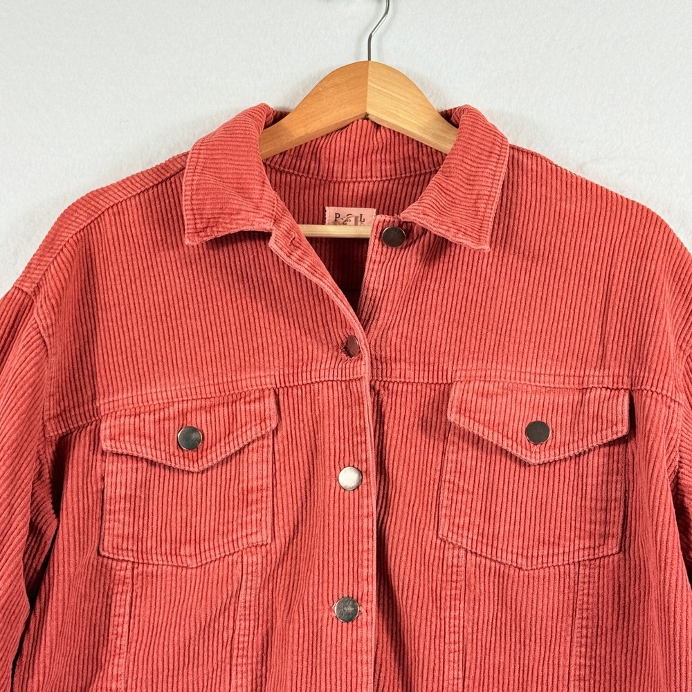 POL Corduroy Jacket Women Medium Rust Orange Raw Hem Boho Shabby Chic - Picture 2 of 9